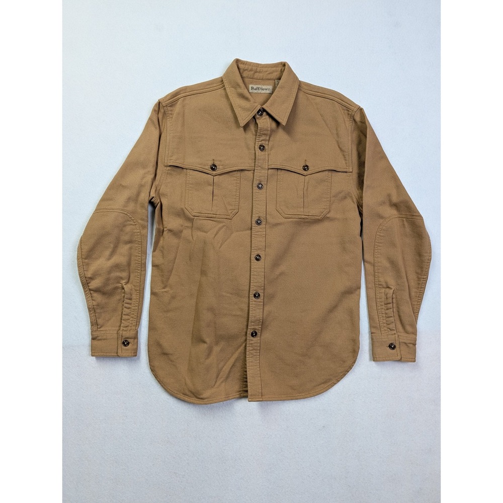 Ruff Hewn Mens RH Ranch Shirt Size M Rugged Cotton Sleeve Patch Cumin Brown